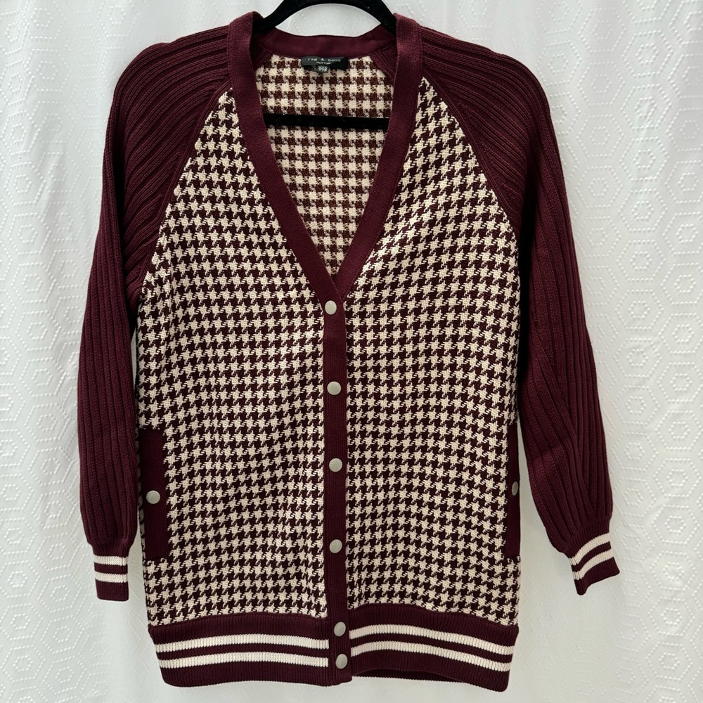 Rag & Bone Burgundy Houndstooth Varsity Bomber Jacket Size XXS